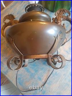 Antique BRADLEY & HUBBARD Oil Lamp Slag Glass DRAGON GRIFFIN Electrified C1900
