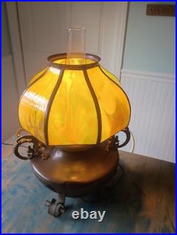 Antique BRADLEY & HUBBARD Oil Lamp Slag Glass DRAGON GRIFFIN Electrified C1900
