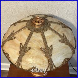 Antique BUTTERFLY Filigree 8-Panel Slag Glass Metal Lamp Edward Miller & Co, NH