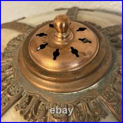 Antique BUTTERFLY Filigree 8-Panel Slag Glass Metal Lamp Edward Miller & Co, NH