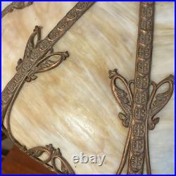 Antique BUTTERFLY Filigree 8-Panel Slag Glass Metal Lamp Edward Miller & Co, NH