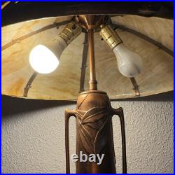 Antique BUTTERFLY Filigree 8-Panel Slag Glass Metal Lamp Edward Miller & Co, NH