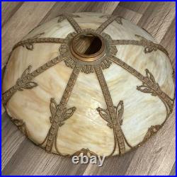 Antique BUTTERFLY Filigree 8-Panel Slag Glass Metal Lamp Edward Miller & Co, NH