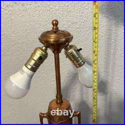 Antique BUTTERFLY Filigree 8-Panel Slag Glass Metal Lamp Edward Miller & Co, NH