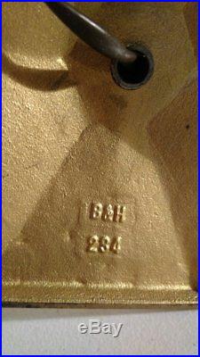 Antique B & H 3 socket slag glass lamp with 6 panel reverse painted signed shade