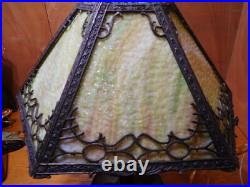 Antique B&H Green Slag Glass Parlor Lamp Embossed Bronze Lamp Base #3915