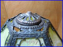 Antique B&H Green Slag Glass Parlor Lamp Embossed Bronze Lamp Base #3915