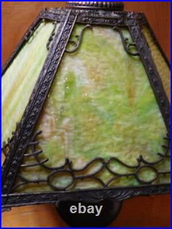 Antique B&H Green Slag Glass Parlor Lamp Embossed Bronze Lamp Base #3915