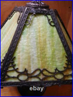 Antique B&H Green Slag Glass Parlor Lamp Embossed Bronze Lamp Base #3915