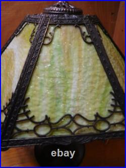 Antique B&H Green Slag Glass Parlor Lamp Embossed Bronze Lamp Base #3915