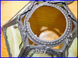 Antique B&H Green Slag Glass Parlor Lamp Embossed Bronze Lamp Base #3915