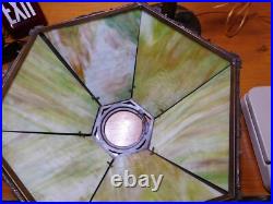 Antique B&H Green Slag Glass Parlor Lamp Embossed Bronze Lamp Base #3915