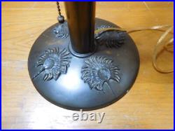 Antique B&H Green Slag Glass Parlor Lamp Embossed Bronze Lamp Base #3915