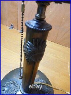 Antique B&H Green Slag Glass Parlor Lamp Embossed Bronze Lamp Base #3915