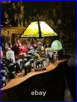 Antique B&H Green Slag Glass Parlor Lamp Embossed Bronze Lamp Base #3915