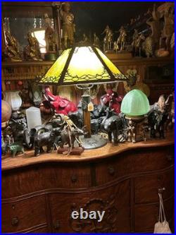 Antique B&H Green Slag Glass Parlor Lamp Embossed Bronze Lamp Base #3915