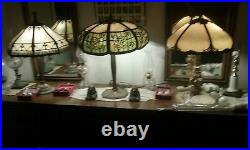 Antique B&h Slag Glass Electric Table Lamp