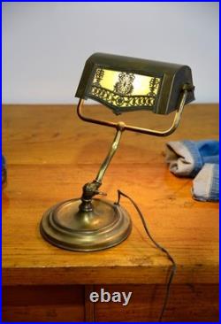 Antique Bankers lamp Brass Desk Light Vintage Art Nouveau Deco Slag Glass