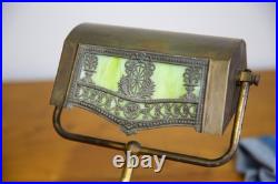 Antique Bankers lamp Brass Desk Light Vintage Art Nouveau Deco Slag Glass