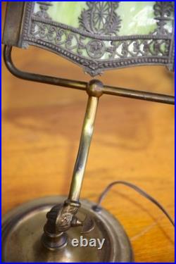 Antique Bankers lamp Brass Desk Light Vintage Art Nouveau Deco Slag Glass