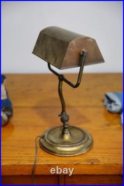 Antique Bankers lamp Brass Desk Light Vintage Art Nouveau Deco Slag Glass