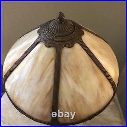 Antique Beautiful Large Bent Slag Glass Lamp