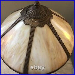 Antique Beautiful Large Bent Slag Glass Lamp