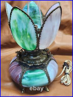 Antique Beautiful Victorian Slag Glass Parlor Banquet Oil Lamp Bradley & Hubbard