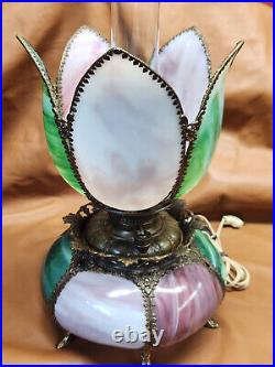 Antique Beautiful Victorian Slag Glass Parlor Banquet Oil Lamp Bradley & Hubbard