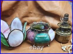 Antique Beautiful Victorian Slag Glass Parlor Banquet Oil Lamp Bradley & Hubbard
