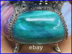 Antique Beautiful Victorian Slag Glass Parlor Banquet Oil Lamp Bradley & Hubbard