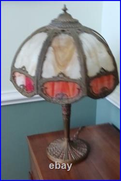 Antique Bent Glass Slag Shade and Brass Base Lamp 24 Tall Antique Bent Glass Slag Shade and Brass Base Lamp 24 Tall