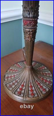 Antique Bent Glass Slag Shade and Brass Base Lamp 24 Tall