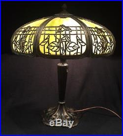 Antique Bent Green Slag Glass Table Lamp, Bradley & Hubbard Era