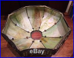 Antique Bent Green Slag Glass Table Lamp, Bradley & Hubbard Era