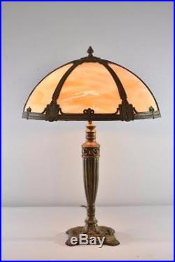 Antique Bent Panel Caramel Slag Glass Table Lamp Paw Feet To Sockets