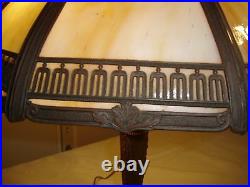Antique Bent Panel Carmel Slag Table Lamp. 8 panels. Double Light socket #9659
