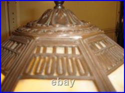 Antique Bent Panel Carmel Slag Table Lamp. 8 panels. Double Light socket #9659