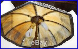 Antique Bent Slag Glass 8 Panel Lamp Shade, Bradley & Hubbard Miller Handel