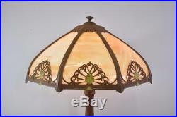 Antique Bent Slag Glass 8 Panel Table Lamp Two Sockets A & 7 R Co