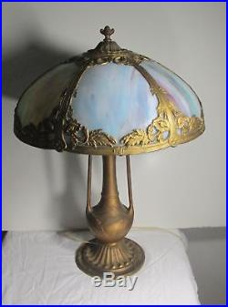 Antique Bent Slag Glass Lamp Pittsburgh Empire Styles 6 panels GREAT BASE