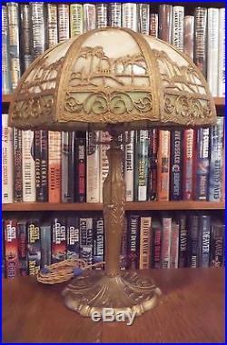Antique Bent Slag Glass Lamp Probably Miller, Bradley & Hubbard Pittsburgh style