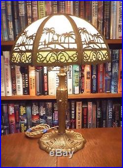 Antique Bent Slag Glass Lamp Probably Miller, Bradley & Hubbard Pittsburgh style