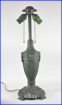 Antique Bent Slag Glass Panel Table Lamp Floral Details Two Sockets