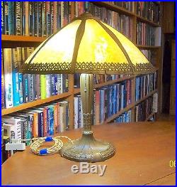 Antique Bent Slag Glass Royal Art Glass Lamp Bradley & Hubbard Pittsburgh Miller