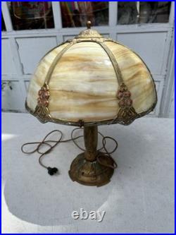 Antique Bent Slag Glass Shade Panel Lamp B&H Rainaud E Miller Rainaud Type & Era