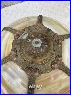 Antique Bent Slag Glass Shade Panel Lamp B&H Rainaud E Miller Rainaud Type & Era