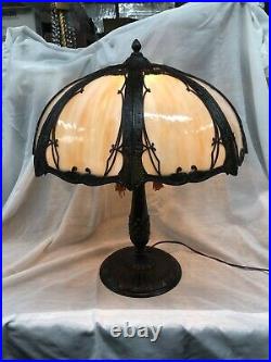 Antique Bigelow & Kennard Caramel Slag Glass Lamp Double Socket