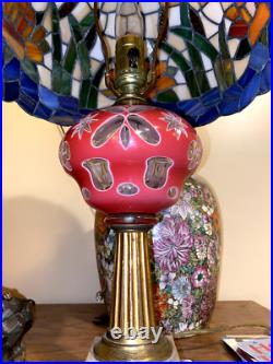Antique Boston & Sandwich Cranberry/White Table Lamp with Slag Glass Shade