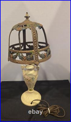 Antique Boudoir Slag Glass Lamp Cast Metal Floral Garland 1920s Miller Antique Boudoir Slag Glass Lamp Cast Metal Floral Garland 1920s Miller